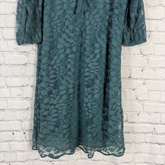 Garnet Hill Bohème Easy Lace Dress in Teal Green Bishop Sleeve 8 - Picture 6 of 15